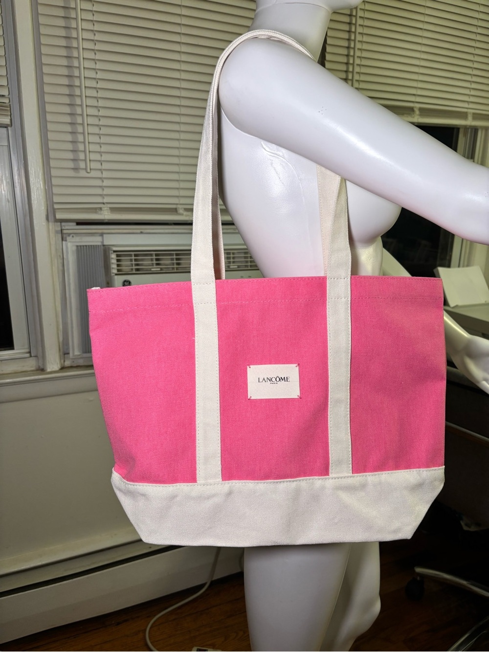 Lancome Pink and white Canvas Tote Bag